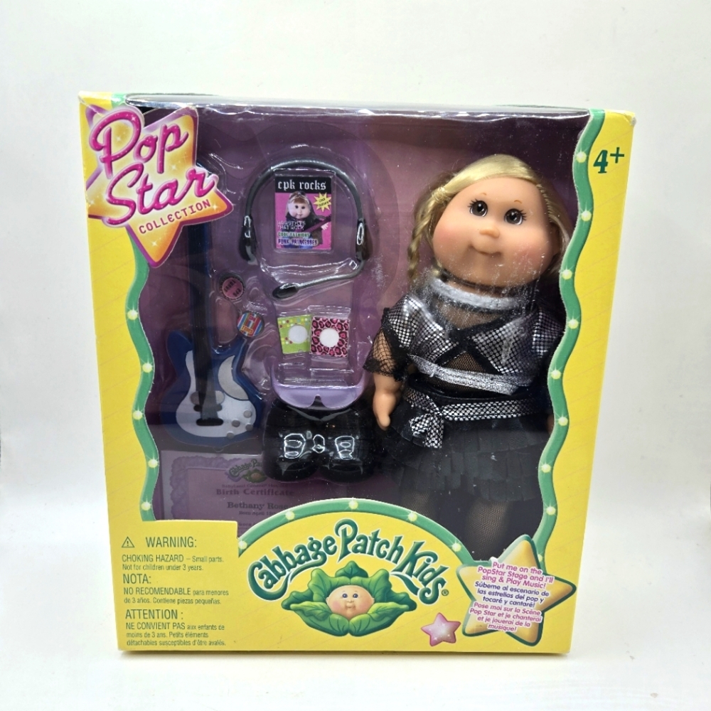 Rare Cabbage Patch Pop Star Guitar Collection Silver Black Outfit Mini Doll 7.5"